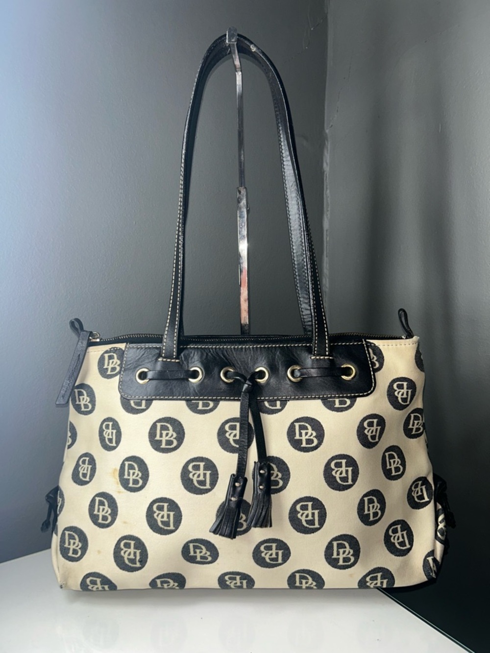 Dooney & Bourke Canvas Signature Satchel Bubble Dot Pattern